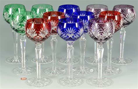 Lot 879: 12 Colored Crystal Wine Goblets