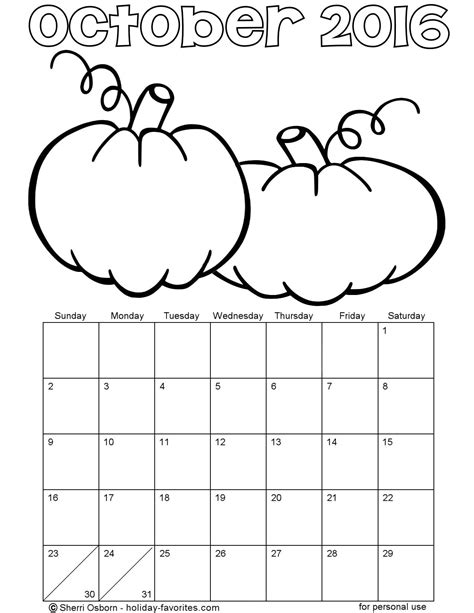 Printable October 2016 Calendars | Holiday Favorites