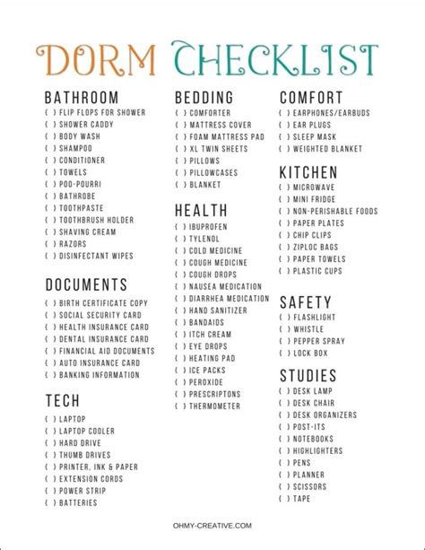 College Packing List Free Printable | College packing, College dorm ...