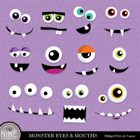 MONSTER EYES and MOUTHS Clip Art / Monster Faces Clipart Downloads / Monster Party, Monsters ...