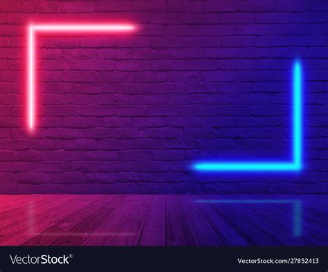 Brick wall room background neon light Royalty Free Vector