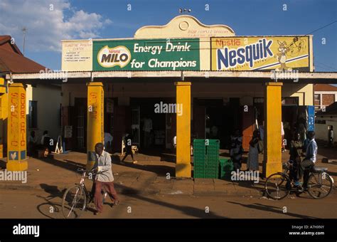 Asian shops and colonial buildings line the main street Jinja Uganda Stock Photo - Alamy