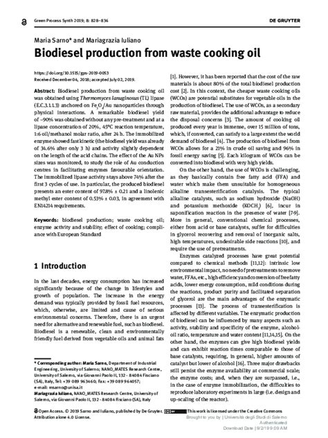 (PDF) Biodiesel production from waste cooking oil | Mariagrazia Iuliano ...