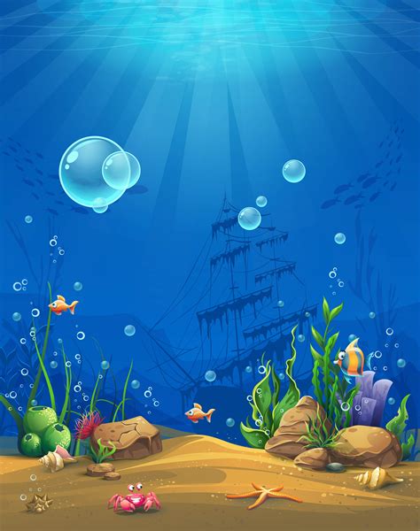 Vector Cartoon Underwater World Childrens Paintings Background Material ...