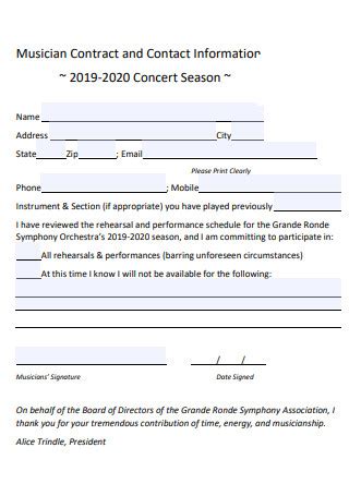 15+ SAMPLE Musician Contract in PDF | MS Word