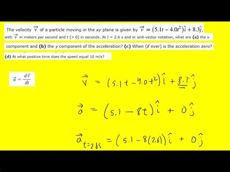 The Velocity Vector of a Particle Moving in the Xy-plane