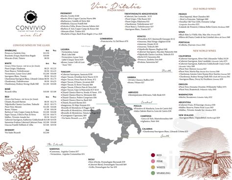 Convivio menu in Zionsville, Indiana, USA