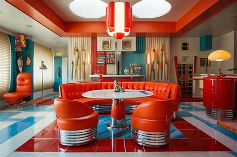 Premium Photo | The interior of the restaurant is painted red and orange.