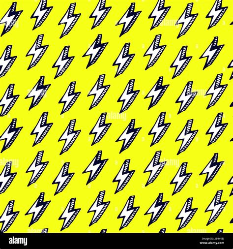 Colorful lightning bolt pattern in comic doodle style. Cartoon thunder ...