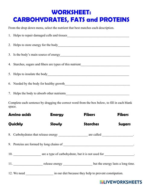 Carbohydrates fats proteins worksheet – Artofit