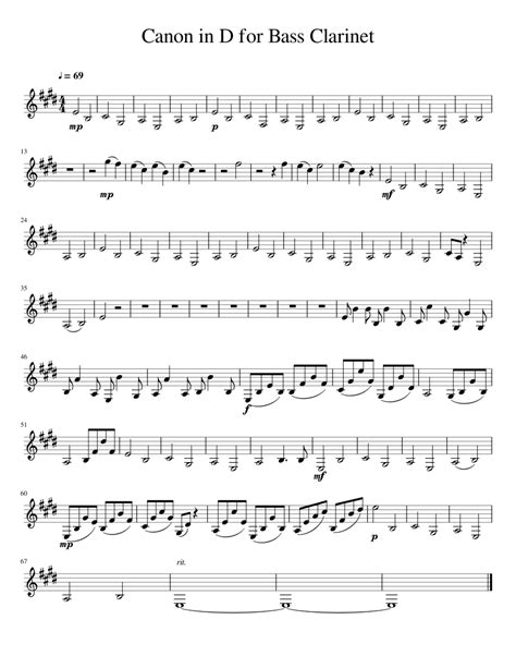 Canon in D for Bass Clarinet Sheet music for Clarinet bass (Solo ...