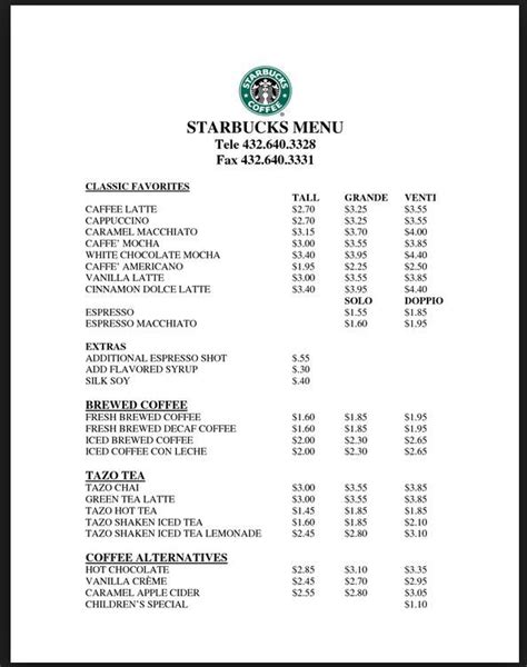 Starbucks Pricing … | Starbucks menu, Starbucks prices, Starbucks menu ...