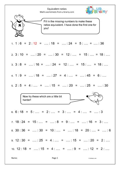 Equivalent ratios - Ratio and Proportion by URBrainy.com - Worksheets ...