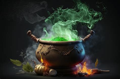 Premium AI Image | Cauldron with magic potion Ai Witchcraft cauldron