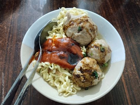 Mie Bakso (Meatballs with Noodle Soup). Indonesian Famous Street Food ...