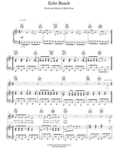 Echo Beach Guitar & Piano & Voice Sheet Music by Mark Gane | nkoda ...