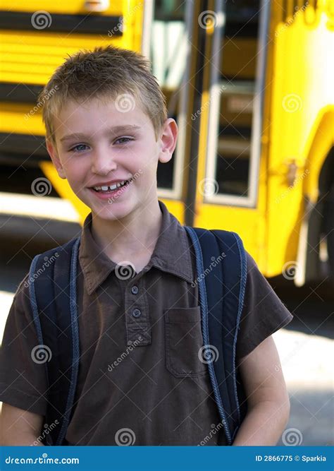 Boy by school bus stock image. Image of pupil, children - 2866775