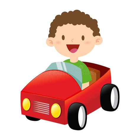 Happy Little Boy Riding a Toy Car Stock Vector - Illustration of children, kindergarten: 65267755