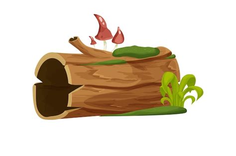 Premium Vector | Old wood, tree log, trunk with moss and grass empty in ...