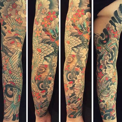 THINK TANK TATTOO SOUTH — Japanese crane sleeve by @adamrosenthaltattoo...