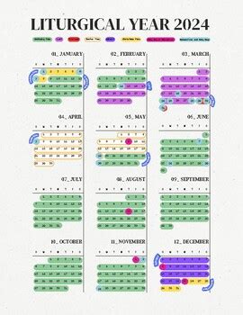 Liturgical Calendar 2024 Seasons and Solemnities by Holy Family Market