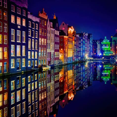 Amsterdam Wallpaper 4K, Night, Colorful, Buildings