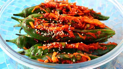 Spicy stuffed green chili pepper kimchi (Gochu-sobagi: 고추소박이) recipe ...