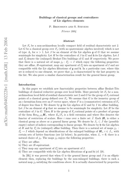 (PDF) Buildings of Classical Groups and Centralizers of Lie Algebra ...