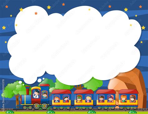 Border template with kids on the train Stock Vector | Adobe Stock