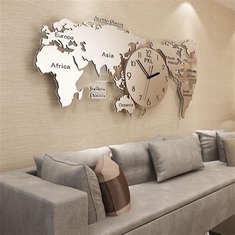 World Map Wall Clock Modern Design 304 Stainless Steel & Acrylic Large Metal Clock Luxury Watch ...