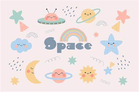 Hand drawn outer space clipart collection. Set of kawaii planets and ...