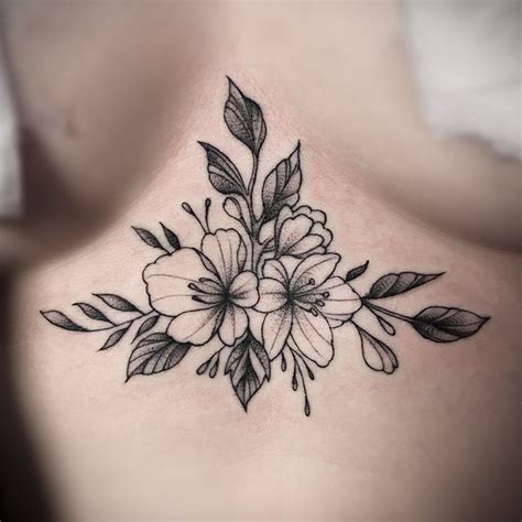 Delicate flower sternum piece by the homie Fhon | Sternum tattoo, Women sternum tattoo, Flower ...