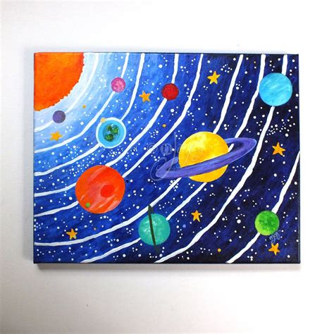 CUSTOM art Solar System 16x12 acrylic canvas painting space