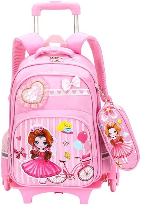 With wheels school bag backpack for girls students trolleys 7-12 years ...