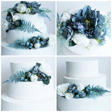 Blue Cake Topper Wedding Cake Flowers Woodland Cake Topper Floral Cake Topper Rustic Cake Topper ...