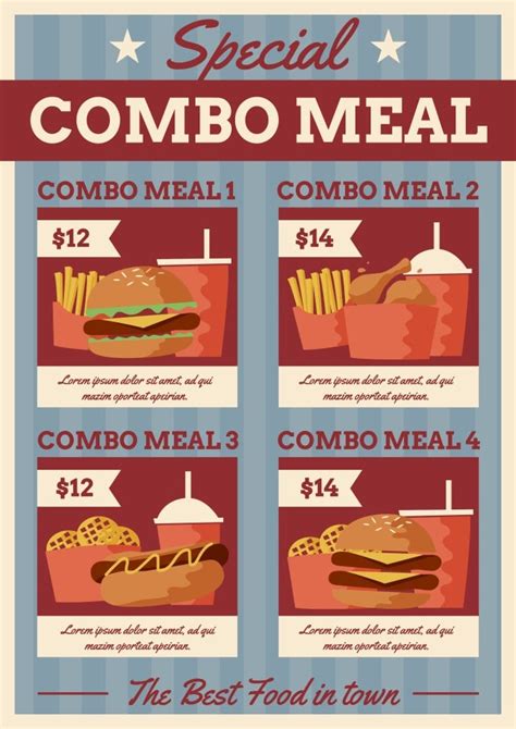 Free Vintage Special Combo Meal Menu template to design