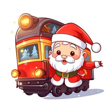 Cute Santa Claus On The Train Cartoon Character Christmas Concept Illustration, Cute Santa ...