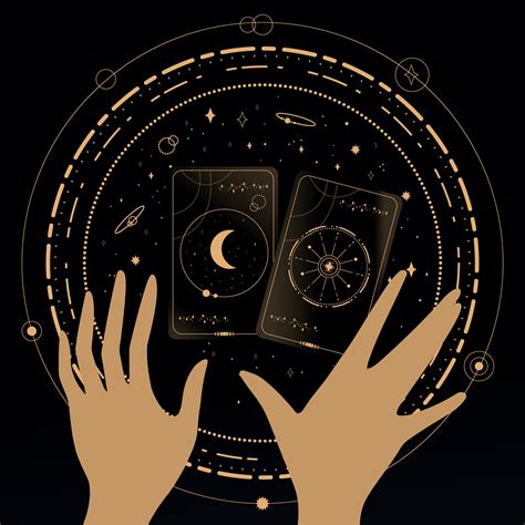 Divination Tarot cards on black background. Tarot symbolism. Mystery, astrology, esoteric ...