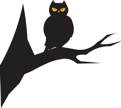 vector black and white illustration. silhouette of tree and an owl on a branch. 12862068 Vector ...