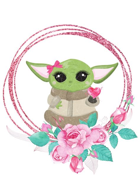 Baby Yoda Girl With Ring of Flowers - Etsy