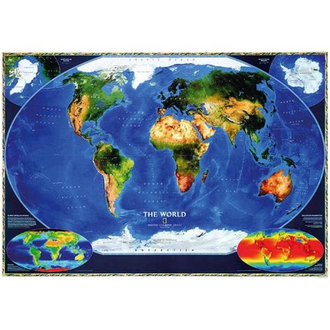 National Geographic Satellite map of the world laminated