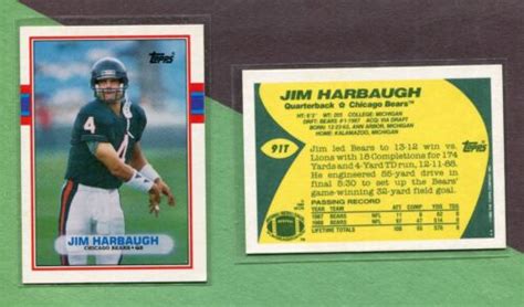 JIM HARBAUGH CHICAGO BEARS MICHIGAN WOLVERINES 1989 TOPPS NFL ROOKIE ...