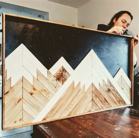 Mountain Wall Art Wood Wood Wall Art Geometric Mountains - Etsy