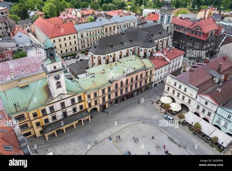 Market Square of Old Town of Cieszyn border city in Poland, view with ...