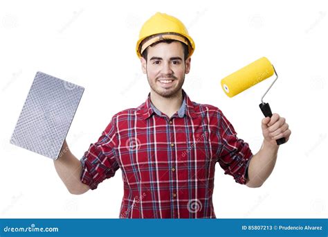 Worker with Tools for Painting Stock Image - Image of decorator, design ...