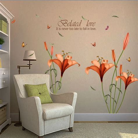 [Fundecor] PVC orange flowers butterfly leaf wall stickers for kids ...