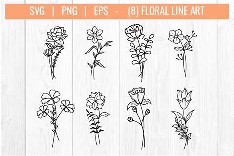 Floral outline clipart svg bundle