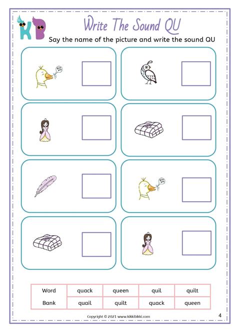 qu Words - Kindergarten Worksheet - Free Phonics Printable