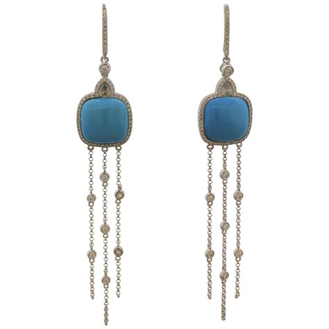 Elegant Turquoise Italian Gold Drop Earrings For Sale at 1stDibs