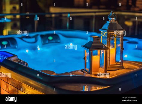 Hot tub with candles ready to take a bath. Valentines day concept Stock Photo - Alamy